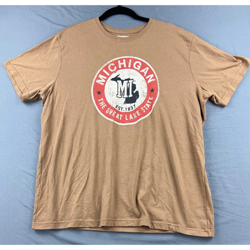 State of Mine Michigan T-Shirt Mens XL Brown Good Great Lake State Graphic Tee